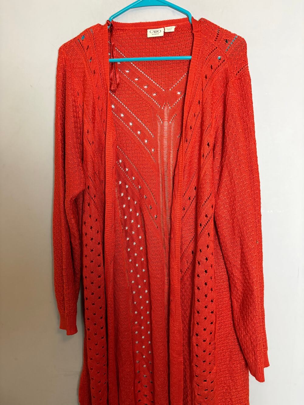 Cato Woman Red Open Knit Long Cardigan Size 22/24